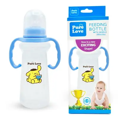 Pure Love Baby Feeding Bottle with Handle 280ml (9oz) | Trophy Shape Transparent Feeder with Regular Nipple Pack of 3 Peices  thumbnail 8
