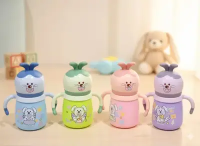 330ml Minitree Baby Milk Feeder - Colorful Cartoon Bottle with Bare Flow Nipple & Anti-Colic