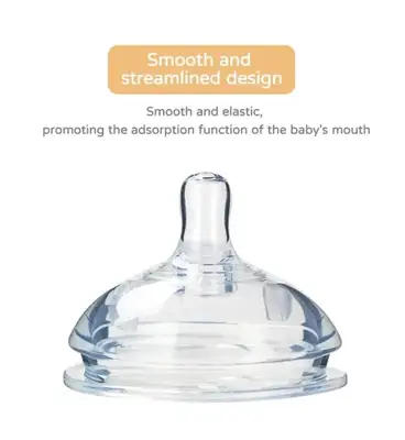 Breast-Like Baby Feeding Bottle 240ml /150ml – Wide Neck Silicone Milk Bottle with Soft Nipple, Natural Breast Shape Design, Anti-Colic Vent, BPA Free, Easy Grip Handles & Cute Cartoon Cover (Blue/Pink)” 240ml thumbnail 2