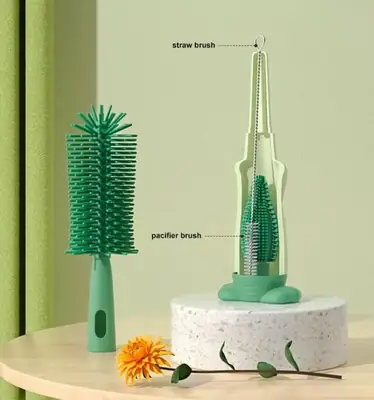 3 in 1 Baby Bottle Brushes For Cleaning Multifunctional Baby Bottle Brush Straw Brush, Pacifier and Feeder Bottle Cleaner Brush With Soft Silicone Bristle Cute Stand Water Bottle Brush Baby Supplies For Cleaning Tools for Home thumbnail 3