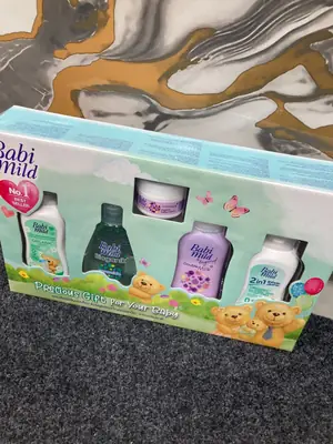 Baby Gift Pack babi Mild Made in Thailand imported 100% Organic product 5 peices Set/ Bioganik Bath(180g), Double Milk Cream(50g), Double Milk Powder (160g),Feeder Wash (180g),Fibric Wash 2in1(180g) thumbnail 3