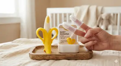 Premium Baby Banana Teether & Finger Brush Set | 100% Food-Grade Soft Silicone | BPA-Free Newborn Oral Care & Gum Massager Pack