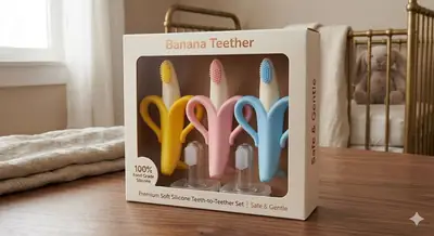 Premium Baby Banana Teether & Finger Brush Set | 100% Food-Grade Soft Silicone | BPA-Free Newborn Oral Care & Gum Massager Pack thumbnail 2