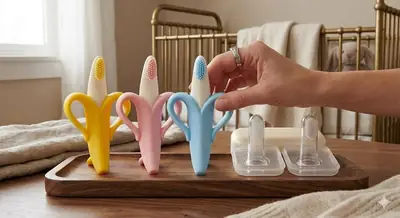 Premium Baby Banana Teether & Finger Brush Set | 100% Food-Grade Soft Silicone | BPA-Free Newborn Oral Care & Gum Massager Pack thumbnail 3