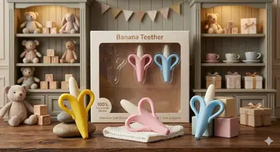 Baby Silicone Banana Teether for Babies – Baby Banana Teether – Banana Tooth Brush thumbnail 2