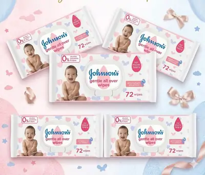 Johnson's Gentle Baby Wipes 5-Pack | 72 Wipes Per Pack | Original First Copy thumbnail 2