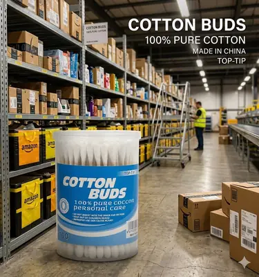TOP-TIP'S 100% Pure Cotton Buds - 100 Pcs Cotton Swabs in Clear Cylinder Jar - Made in China - Personal Care Pack of 4 box