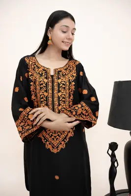 2 Pcs Women's Stitched Arabic Lawn Embroidered Shirt And Trouser thumbnail 2