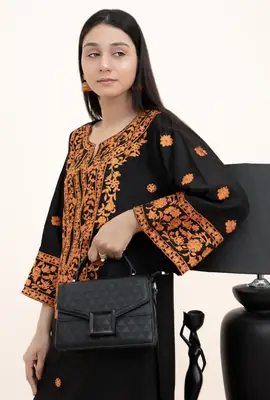 2 Pcs Women's Stitched Arabic Lawn Embroidered Shirt And Trouser thumbnail 3