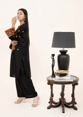 2 Pcs Women's Stitched Arabic Lawn Embroidered Shirt And Trouser thumbnail 5
