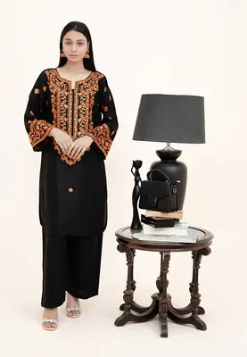 2 Pcs Women's Stitched Arabic Lawn Embroidered Shirt And Trouser thumbnail 7