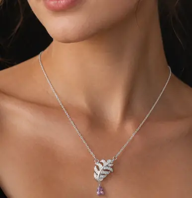 Leaf Design Silver Plated Zircon Necklace