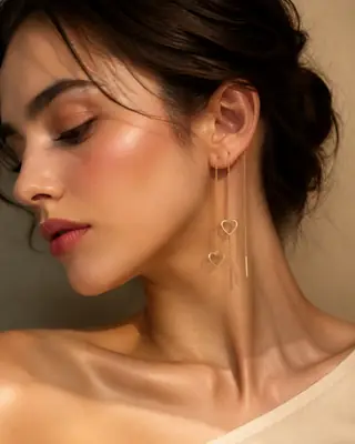 Stainless Steel Heart Threader Earrings for Women | Gold Color Minimalist Dangle Earrings | Hypoallergenic Fashion Earrings | Casual Party College Jewelry