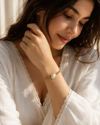 Bold Pearl Bracelet for Women | 304 Stainless Steel Elegant Bracelet | Waterproof & Tarnish Resistant | Casual, College & Party Wear | Luxury Fashion Jewelry | Sultana Jewelry Collection