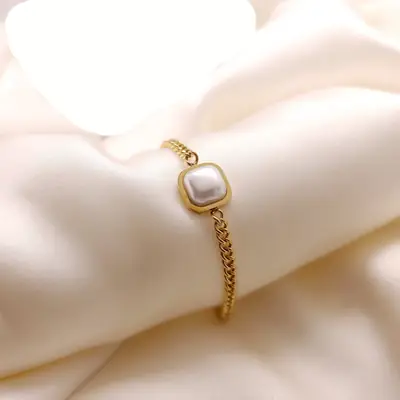 Bold Pearl Bracelet for Women | 304 Stainless Steel Elegant Bracelet | Waterproof & Tarnish Resistant | Casual, College & Party Wear | Luxury Fashion Jewelry | Sultana Jewelry Collection thumbnail 2
