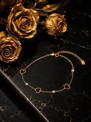 Gold Heart Bracelet for Women | 304 Stainless Steel Adjustable Bracelet with Crystal Accents | Waterproof & Tarnish Resistant | Casual, College & Party Wear | Sultana Jewelry Collection thumbnail 2