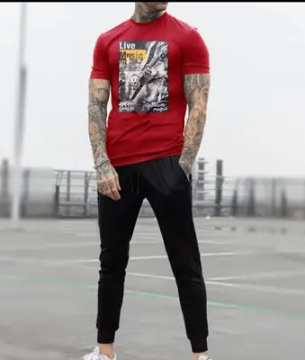2 Pcs Men's Jersey Printed Track Suit