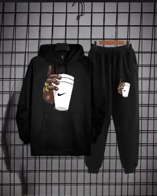 2 Pcs Men's Fleece Printed Hoodie Track Suit