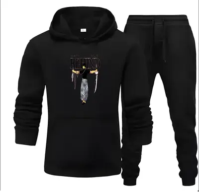 2 Pcs Men's Fleece Printed Hoodie Track Suit