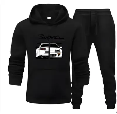 2 Pcs Men's Fleece Printed Hoodie Track Suit
