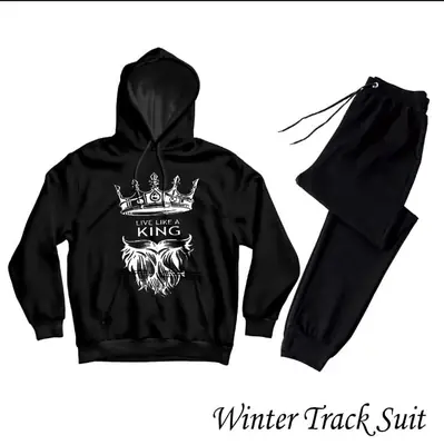 2 Pcs Men's Fleece Printed Hoodie Track Suit