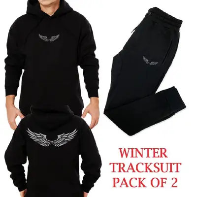 2 Pcs Men's Fleece Printed Hoodie Track Suit