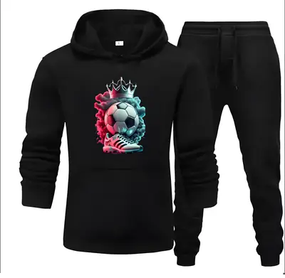 2 Pcs Men's Fleece Printed Hoodie Track Suit