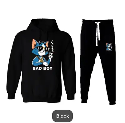 2 Pcs Men's Fleece Printed Hoodie Track Suit