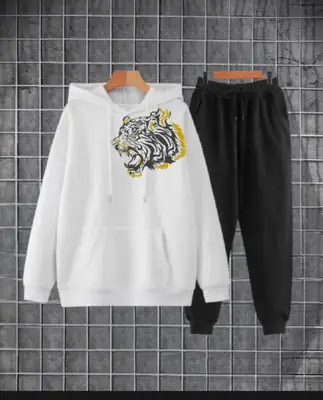 2 Pcs Men's Fleece Printed Hoodie Track Suit