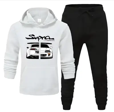 2 Pcs Men's Fleece Printed Hoodie Track Suit