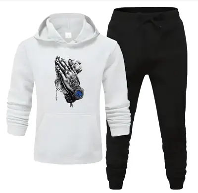 2 Pcs Men's Fleece Printed Hoodie Track Suit