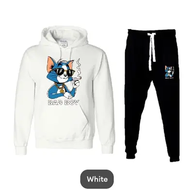 2 Pcs Men's Fleece Printed Hoodie Track Suit