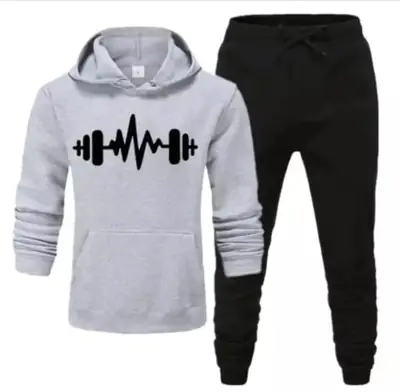 2 Pcs Men's Fleece Printed Hoodie Track Suit