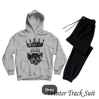 2 Pcs Men's Fleece Printed Hoodie Track Suit