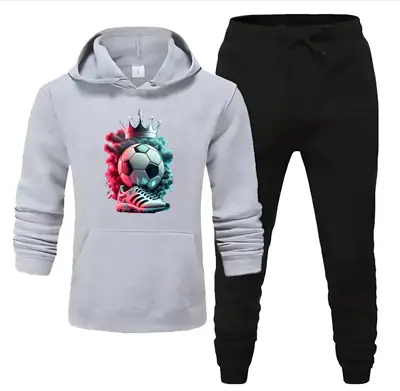 2 Pcs Men's Fleece Printed Hoodie Track Suit