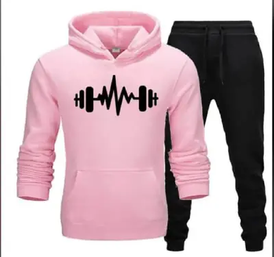 2 Pcs Men's Fleece Printed Hoodie Track Suit