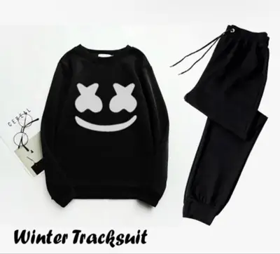 2 Pcs Men's Fleece Printed Sweatshirt Track Suit
