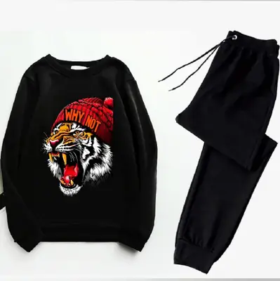 2 Pcs Men's Fleece Printed Sweatshirt Track Suit