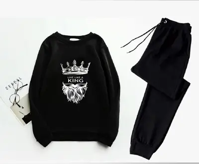 2 Pcs Men's Fleece Printed Sweatshirt Track Suit