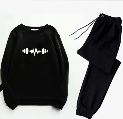 2 Pcs Men's Fleece Printed Sweatshirt Track Suit