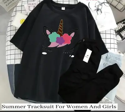 2 Pcs Women's Stitched Cotton Printed Tracksuit