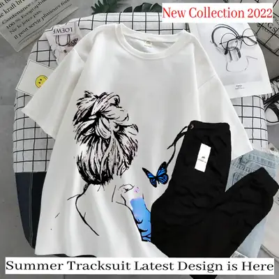 2 Pcs Women's Stitched Cotton Printed Tracksuit