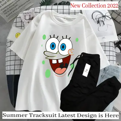 2 Pcs Women's Stitched Cotton Printed Tracksuit