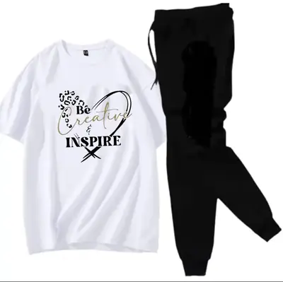 2 Pcs Women's Stitched Cotton Printed Tracksuit