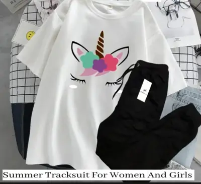 2 Pcs Women's Stitched Cotton Printed Tracksuit