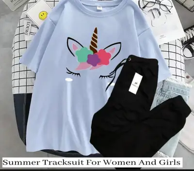 2 Pcs Women's Stitched Cotton Printed Tracksuit