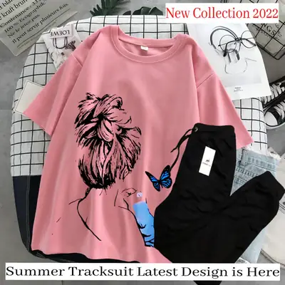 2 Pcs Women's Stitched Cotton Printed Tracksuit