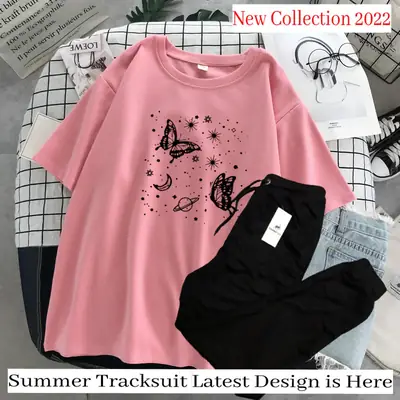 2 Pcs Women's Stitched Cotton Printed Tracksuit