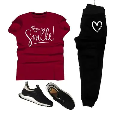 2 Pcs Women's Stitched Cotton Printed Tracksuit