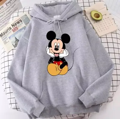 1 Pc Women's Stitched Fleece Printed Pullover Hoodie